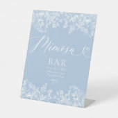 Dusty Blue Floral Vrijgezellenfeest Mimosa Bar Sig Reclamebord Met Voetstuk (Voorkant)