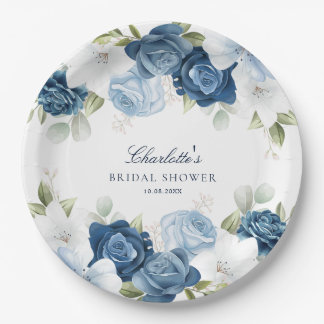 Dusty Blue Floral Vrijgezellenfeest Papieren Bordje