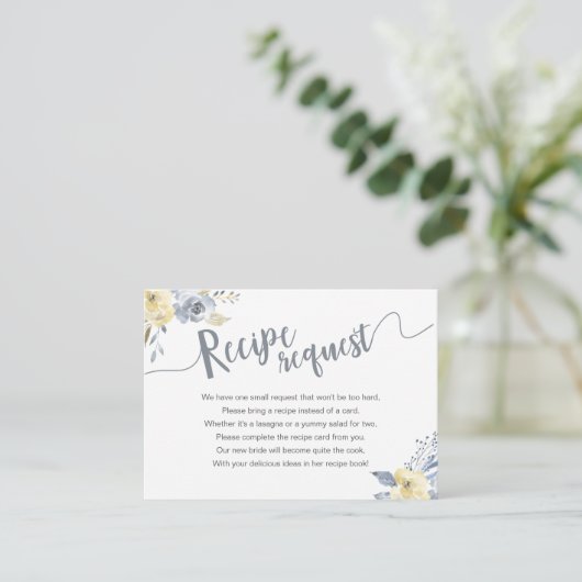 Dusty Blue Floral Vrijgezellenfeest Recept Aanvraa Informatiekaartje (Staand voorkant)