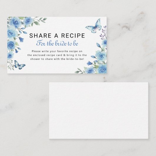 Dusty Blue Floral Vrijgezellenfeest Recept Aanvraa Informatiekaartje (Voorkant / Achterkant)