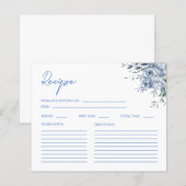 Dusty Blue Floral Vrijgezellenfeest Recept Kaarten (Voorkant / Achterkant)