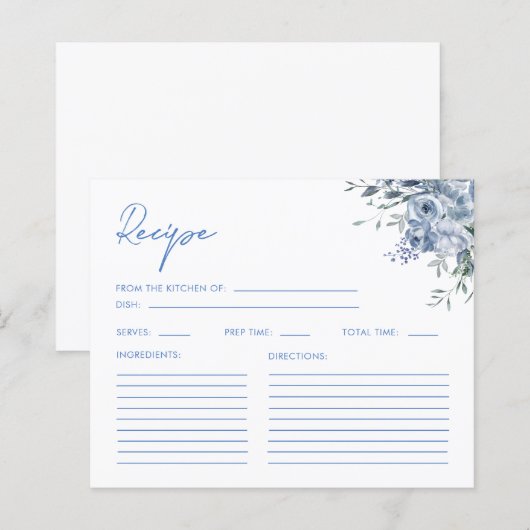 Dusty Blue Floral Vrijgezellenfeest Recept Kaarten (Voorkant / Achterkant)