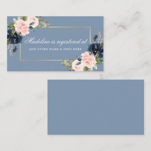 Dusty Blue Floral Vrijgezellenfeest Registry Inser Informatiekaartje (Voorkant / Achterkant)