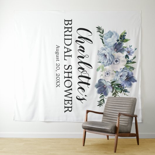 Dusty Blue Floral Vrijgezellenfeest Wandkleed (In Situ (horizontaal))