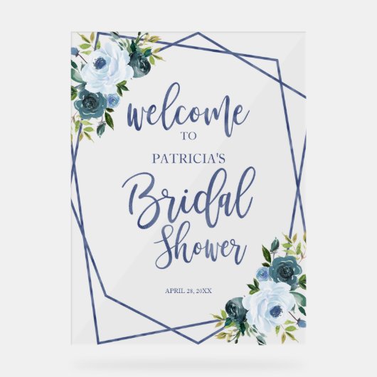 Dusty Blue Floral Vrijgezellenfeest Welkom Acryl Bord (Voorkant)