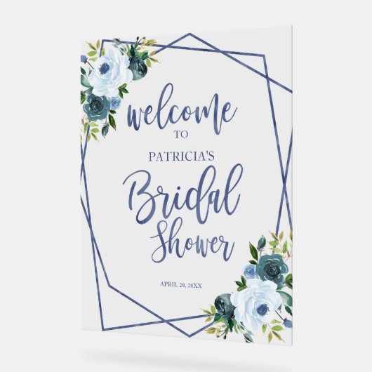 Dusty Blue Floral Vrijgezellenfeest Welkom Acryl Bord (Hoek)