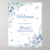 Dusty Blue Floral Vrijgezellenfeest Welkom Poster (Voorkant)