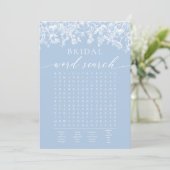 Dusty Blue Floral Vrijgezellenfeest Woordzoekspel Kaart (Staand voorkant)