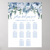 Dusty Blue Floral Vrijgezellenfeest Zitkaart Teken Poster (Voorkant)