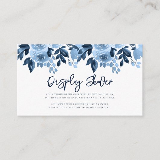 Dusty Blue Floral Waterverf Bridal Display Douche Informatiekaartje (Voorkant)