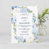 Dusty Blue floral waterverf bruiloft Kaart (Staand voorkant)