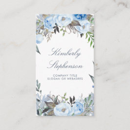 Dusty Blue Floral Waterverf Elegant Visitekaartje