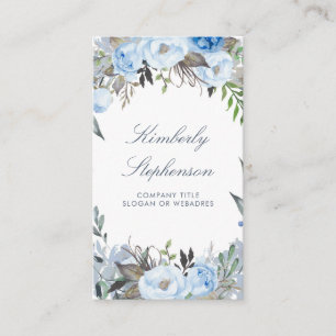 Dusty Blue Floral Waterverf Elegant Visitekaartje