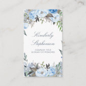 Dusty Blue Floral Waterverf Elegant Visitekaartje (Voorkant)