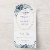 Dusty Blue Floral Waterverf Elegant Wedding All In One Uitnodiging (Binnen)
