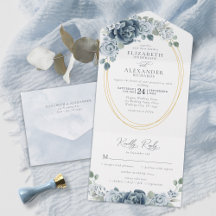 Dusty Blue Floral Waterverf Elegant Wedding