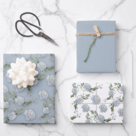 Dusty Blue Floral waterverf Inpakpapier Vel