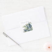 Dusty Blue Floral Waterverf Modern Script Wedding Vierkante Sticker (Envelop)