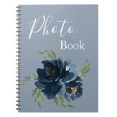 Dusty Blue Floral Waterverf Moderne Script Foto Notitieboek (Voorkant)