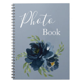 Dusty Blue Floral Waterverf Moderne Script Foto Notitieboek