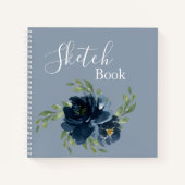 Dusty Blue Floral Waterverf Moderne Script Sketch Notitieboek (Voorkant)