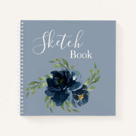Dusty Blue Floral Waterverf Moderne Script Sketch Notitieboek
