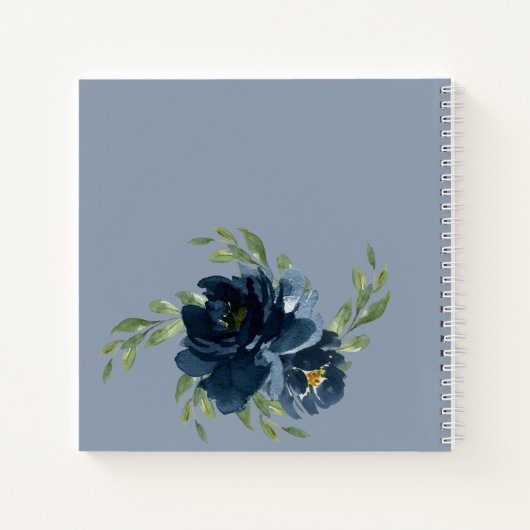 Dusty Blue Floral Waterverf Moderne Script Sketch Notitieboek (Achterkant)