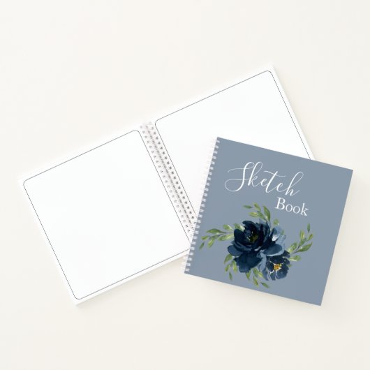 Dusty Blue Floral Waterverf Moderne Script Sketch Notitieboek (Binnen)