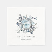 Dusty Blue Floral Waterverf Paper Napkins Servet (Voorkant)