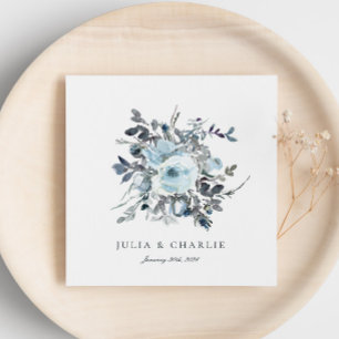 Dusty Blue Floral Waterverf Paper Napkins Servet