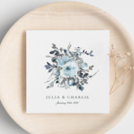 Dusty Blue Floral Waterverf Paper Napkins Servet