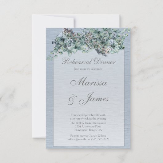 Dusty Blue Floral Waterverf Rehearsal Dinner Kaart (Voorkant)