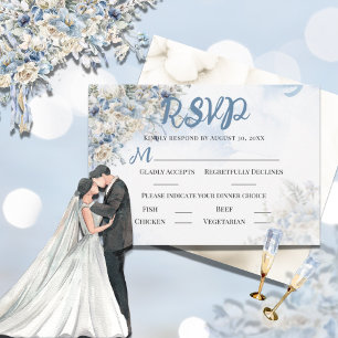 Dusty Blue Floral Waterverf RSVP Kaartje