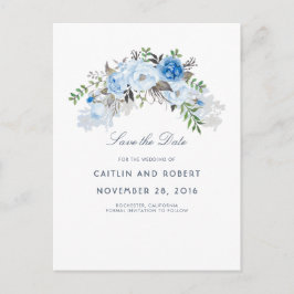 Dusty Blue Floral Waterverf Save the Date Aankondigingskaart