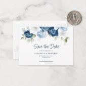 Dusty Blue Floral Waterverf Save the Date Notitiekaartje (Voorkant / Achterkant in situ)