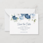 Dusty Blue Floral Waterverf Save the Date Notitiekaartje (Voorkant)