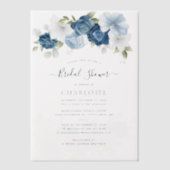 Dusty Blue Floral Waterverf Script Vrijgezellenfee Vellum Uitnodigingen (Voorkant)