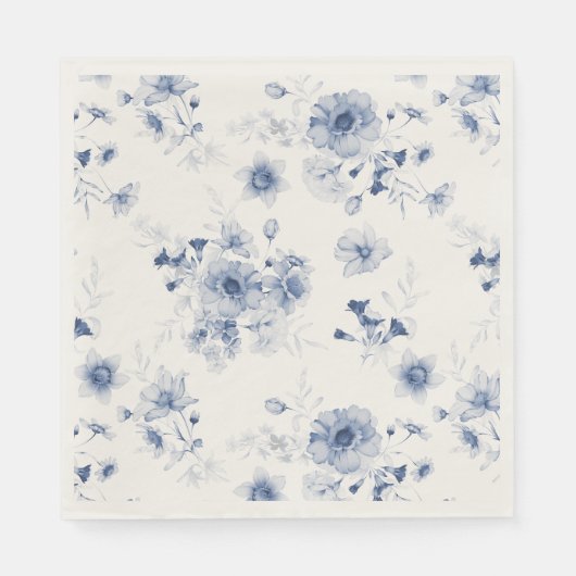 Dusty Blue Floral Waterverf Servet (Voorkant)