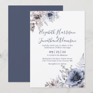 Dusty Blue Floral Waterverf  Slate Blue Wedding Kaart