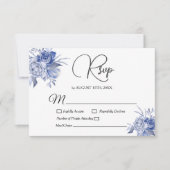 Dusty Blue Floral Waterverf Succulent Wedding RSVP Kaartje (Voorkant)