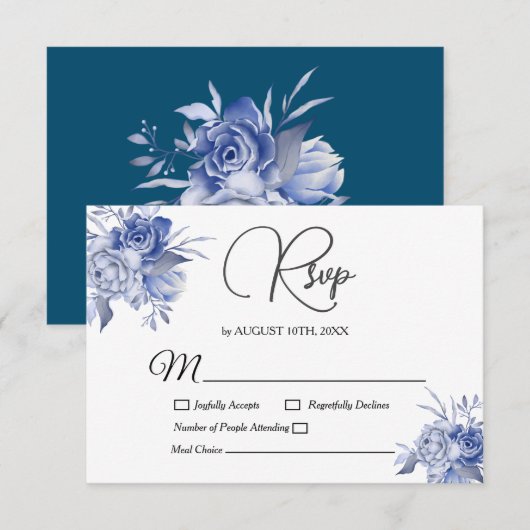 Dusty Blue Floral Waterverf Succulent Wedding RSVP Kaartje (Voorkant / Achterkant)