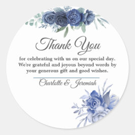 Dusty Blue Floral Waterverf Weddenschap Bedankt Ronde Sticker
