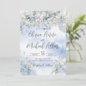 Dusty Blue Floral Waterverf Weddenschap Kaart (Staand voorkant)