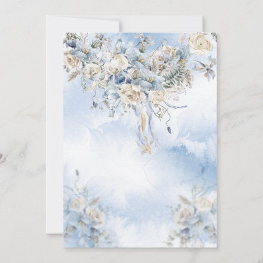 Dusty Blue Floral Waterverf Weddenschap Kaart (Achterkant)