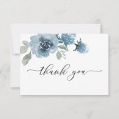 Dusty Blue Floral Waterverf Wedding Bedankkaart (Voorkant)