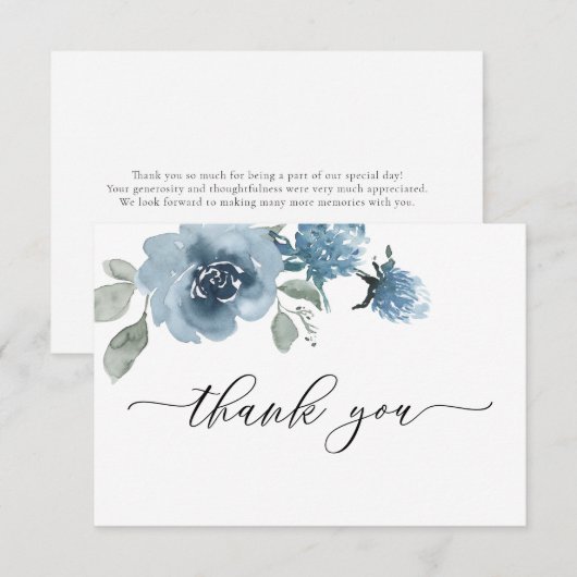 Dusty Blue Floral Waterverf Wedding Bedankkaart (Voorkant / Achterkant)