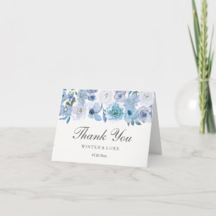 Dusty Blue Floral Waterverf Wedding Bedankkaart