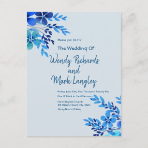 Dusty Blue Floral Waterverf Wedding Briefkaart