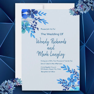 Dusty Blue Floral Waterverf Wedding Briefkaart