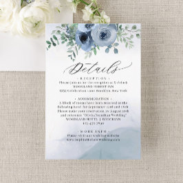Dusty Blue Floral Waterverf Wedding Details Informatiekaartje